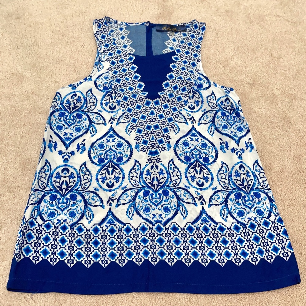 Blue and White Floral Silky Blouse